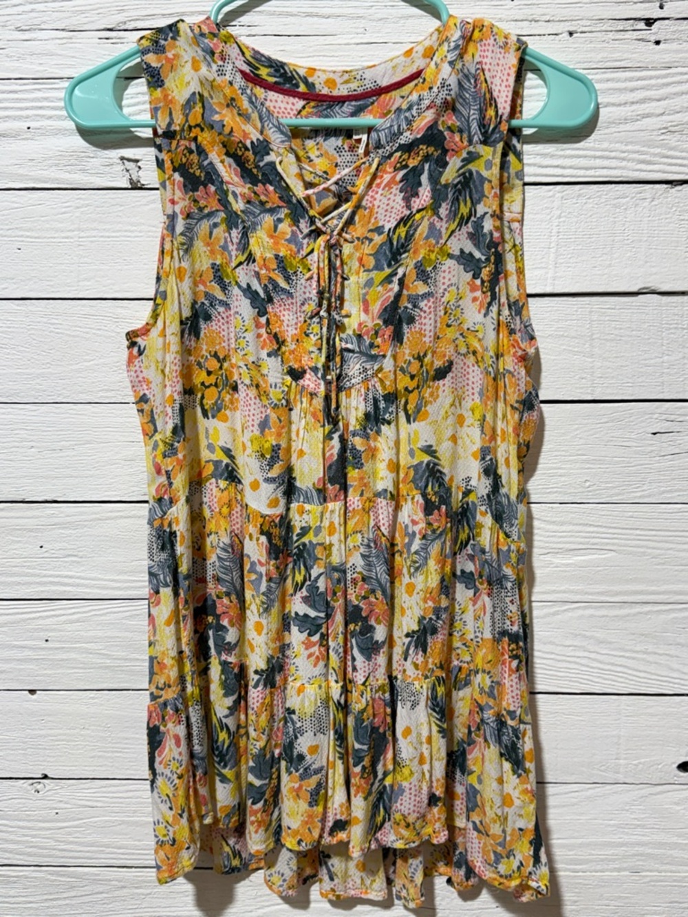 Anthropologie Yellow Floral Lace-Up Sleeveless Tank